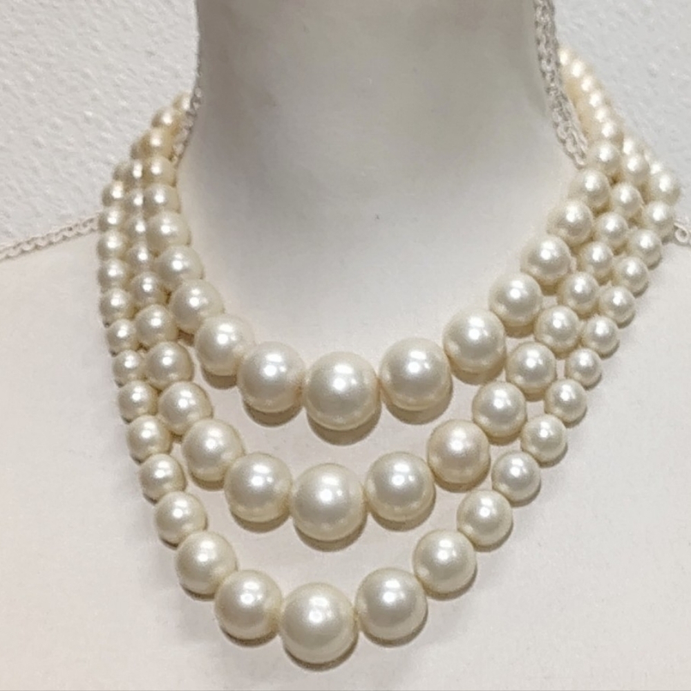 Vintage Faux Pearl 3 Strand 15' Necklace Women’s Jewelry